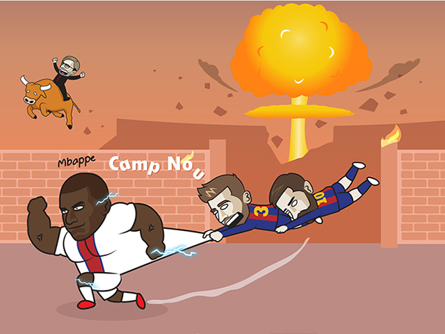 Ảnh chế: Mbappe "kéo sập" Camp Nou trong sự bất lực của Messi