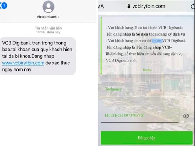 Cảnh báo SMS &quot;tài khoản VCB Digibank bị khóa&quot; được gửi từ tổng đài giả Vietcombank