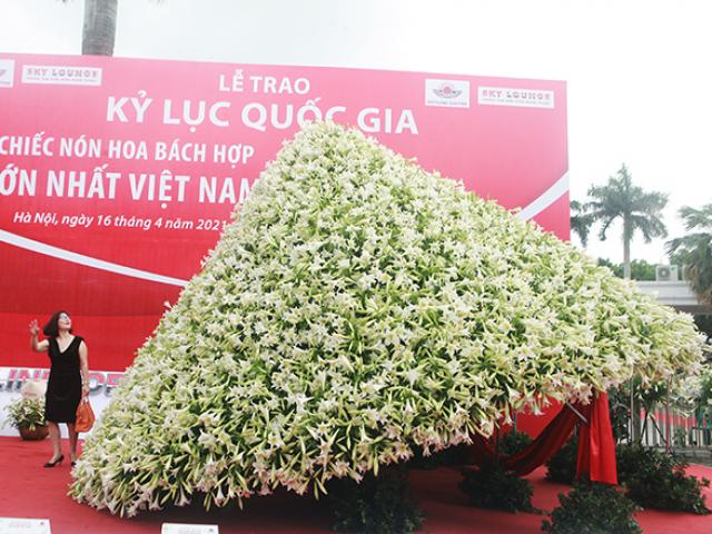 Xuất hiện nón lá “khổng lồ” bằng hoa loa kèn trên phố Hà Nội
