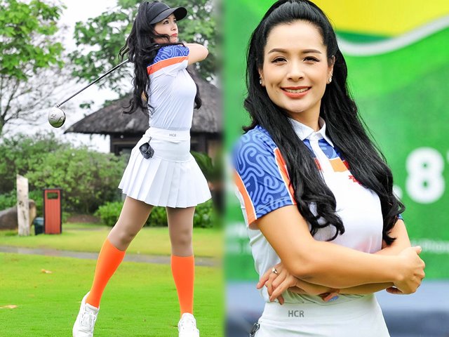 Hình ảnh thể thao xinh đẹp, duyên dáng của Thúy Hằng trên sân golf