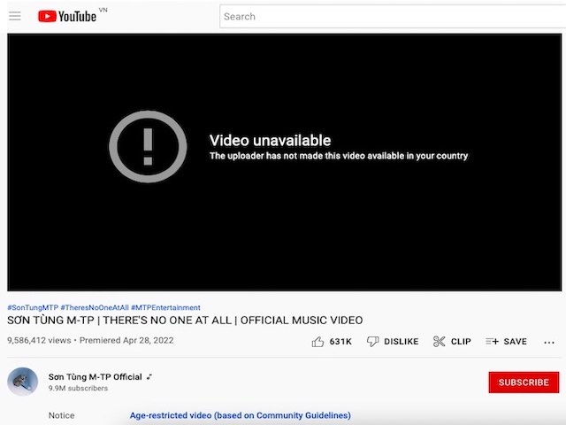 Chặn người Việt xem, MV của Sơn Tùng M-TP trên YouTube hiện ra sao?