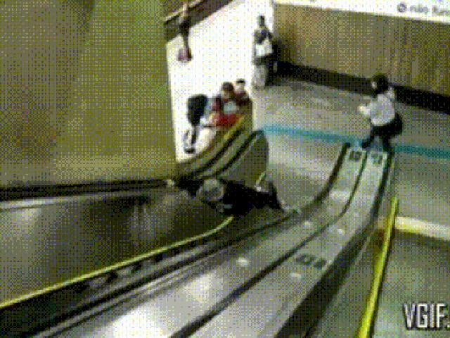 Clown Throwing Pie On Escalator