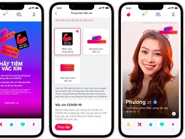 Tinder cho Gen Z tùy chọn trạng thái tiêm vắc-xin phòng COVID-19